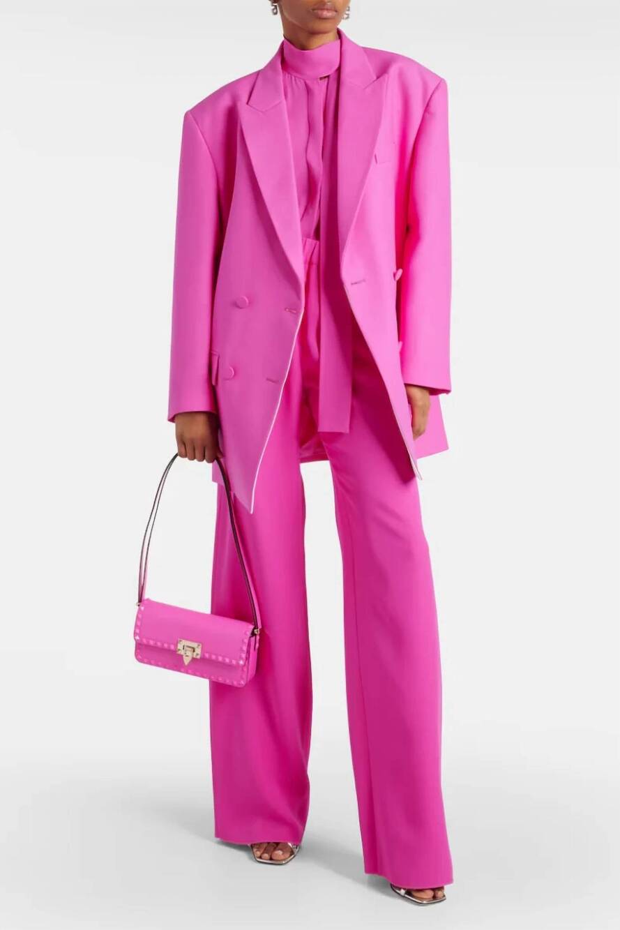 NEW VALENTINO GARAVANI elastic waist silk wide-leg pants in pink